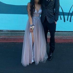 Size 2 grey/ baby blue and pink/ nude glittery prom dress.